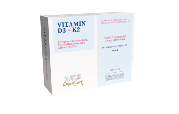 Sie sehen eine Packung D3+K2 Kapseln, 30 Stk., Produktbild: 01 D3+K2 Kapseln, 30 Stk., A-Nr.: 8021390 - 01